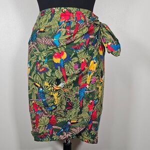 Rare Vintage Tropical Birds Butterflies Print Wrap Skirt Cotton S Wow
